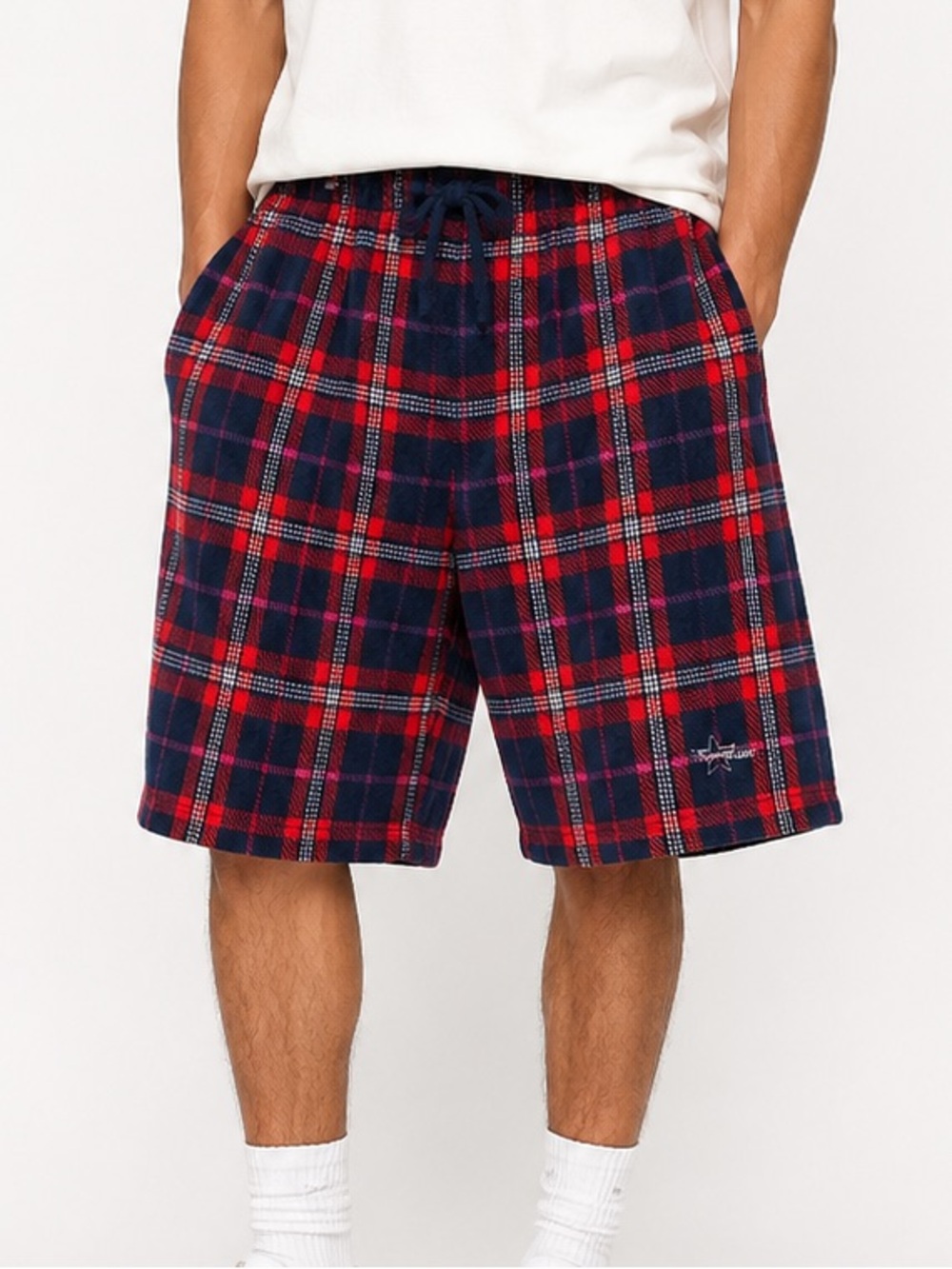 Supreme Red & Navy Plaid Relaxed Athletic Shorts